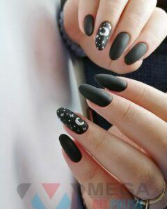 Красивый декор для черных ногтей хрустальная кошка
